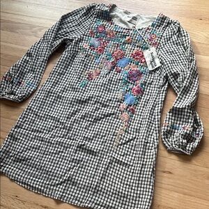 Savanna Jane Black & White Gingham Tunic with Multicolor Embroidery